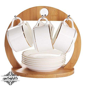 استند ست 6 تایی قهوه خری-استند کاپ قهوه خوری-استند ست قهوه خوری-کارلوکس-wooden coffee cup holder-karlux.ir-